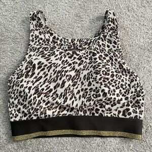 Leopard Print Sports Bra with Gold Trim